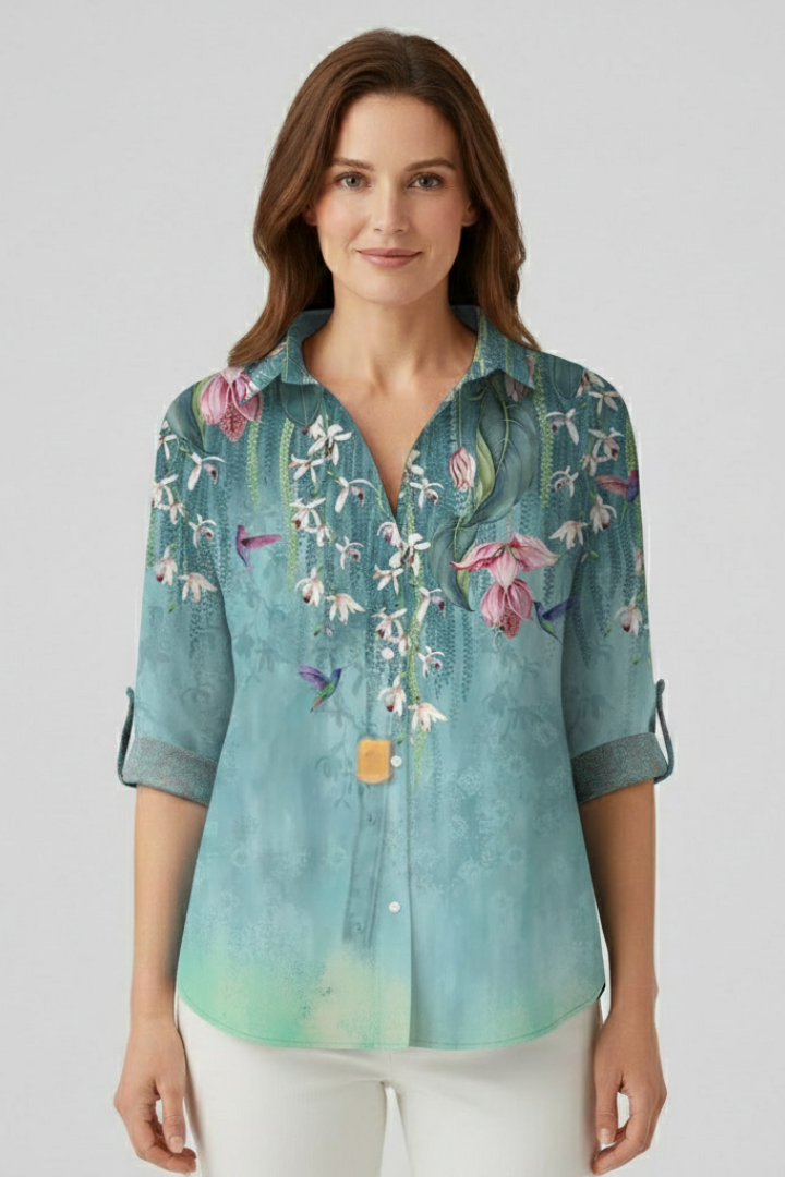Women's Boho Print Blouse, Mandala Button Front Summer Beach Top