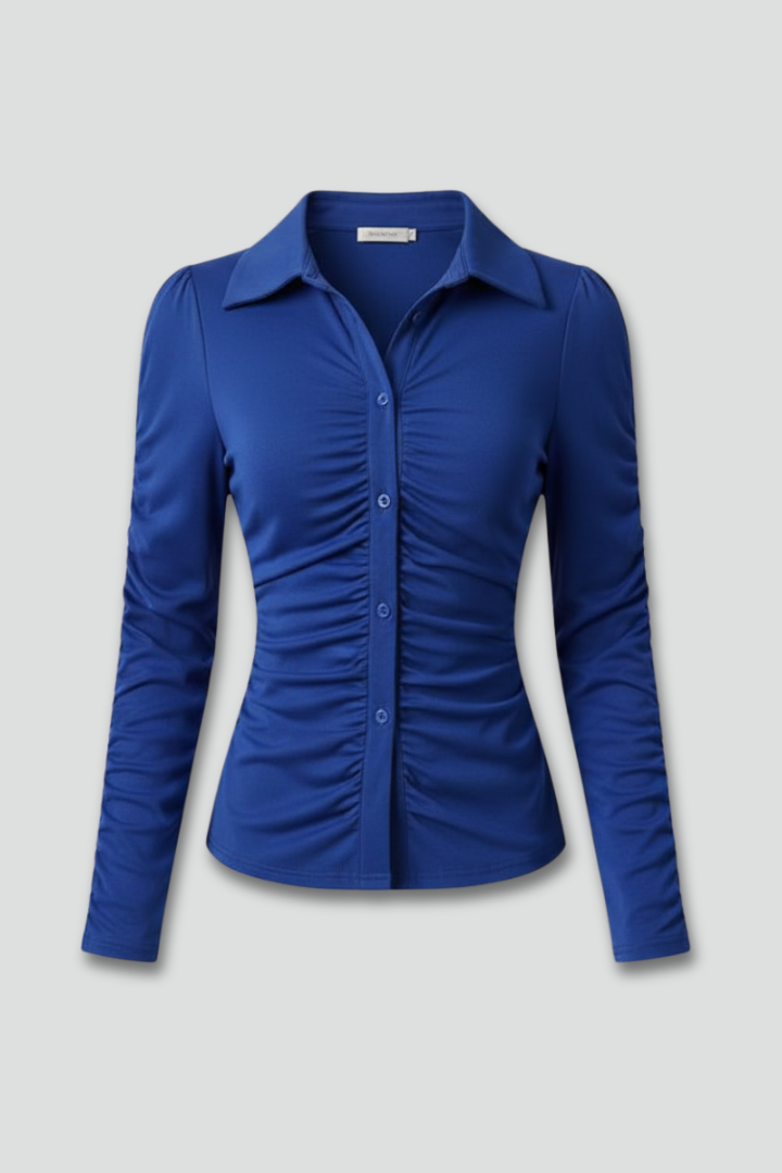 Women's Button Down Shirt, Ruched Front Long Sleeve Work Office Blouse
