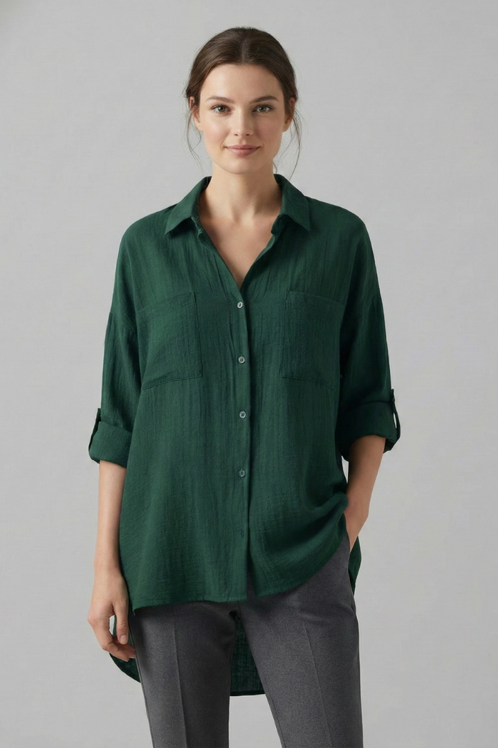 Women's Button Up Shirt, Collared Long Sleeve Casual Blouse Plus Size