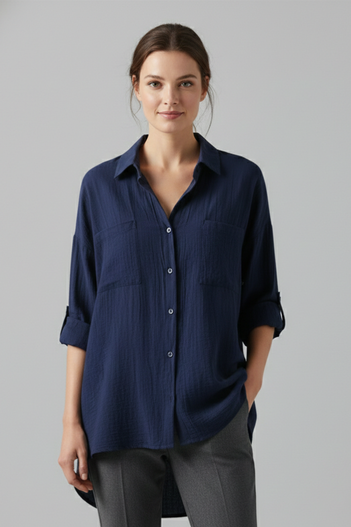 Women's Button Up Shirt, Collared Long Sleeve Casual Blouse Plus Size