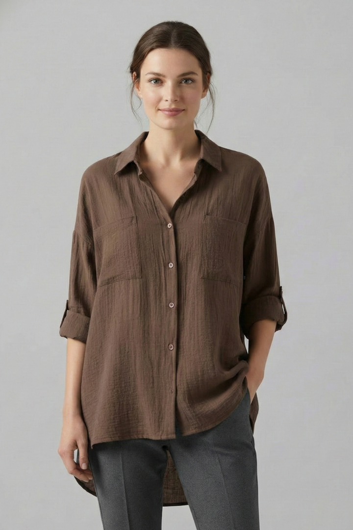 Women's Button Up Shirt, Collared Long Sleeve Casual Blouse Plus Size