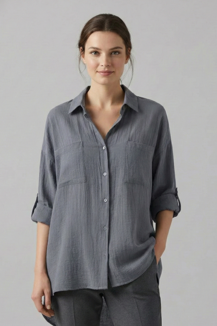 Women's Button Up Shirt, Collared Long Sleeve Casual Blouse Plus Size