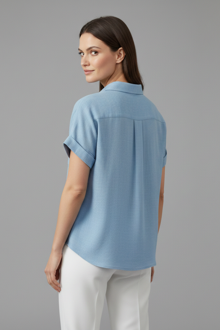 Women's Collared Short Sleeve Blouse, Casual Summer Work Top Plus Size