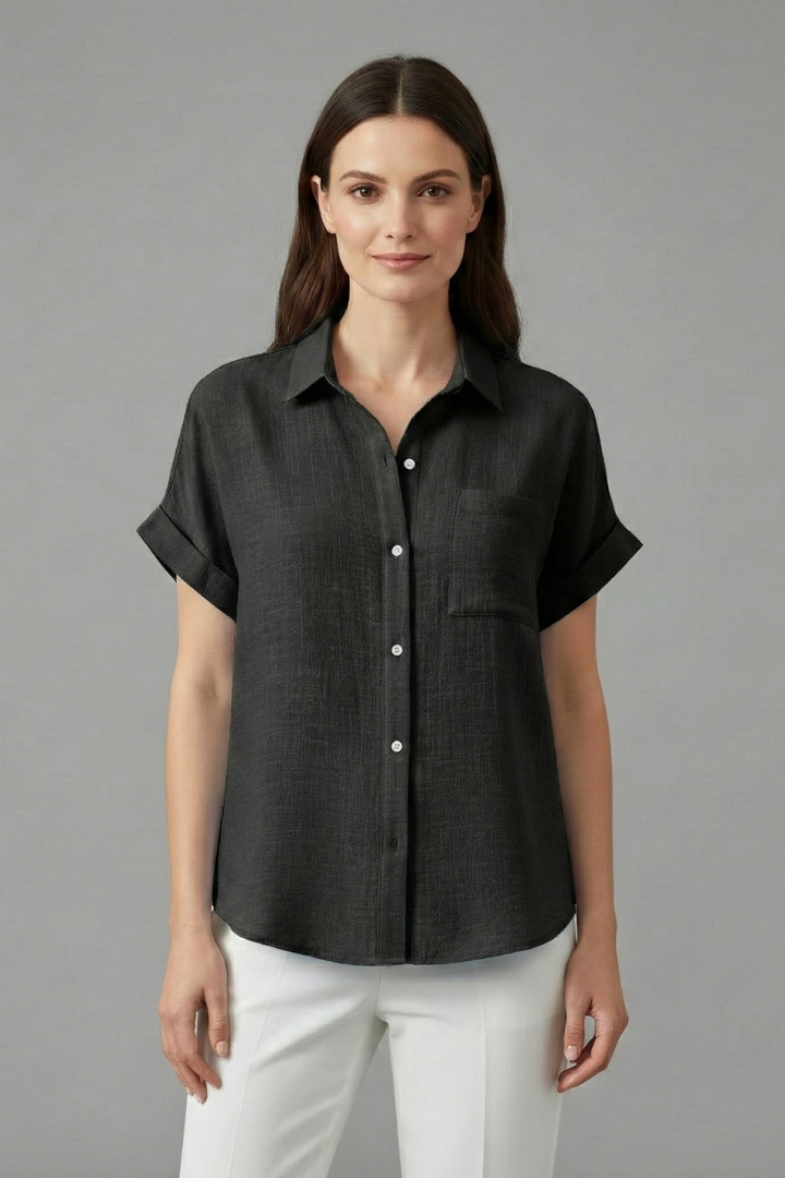 Women's Collared Short Sleeve Blouse, Casual Summer Work Top Plus Size