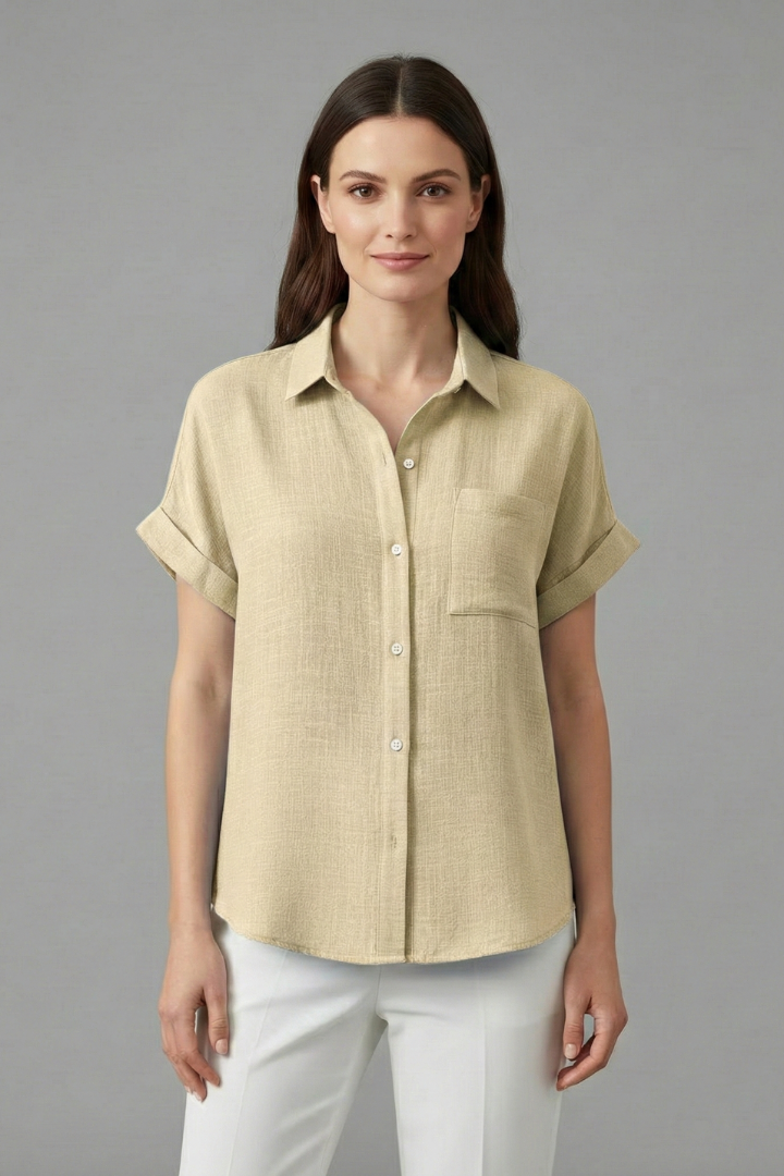 Women's Collared Short Sleeve Blouse, Casual Summer Work Top Plus Size