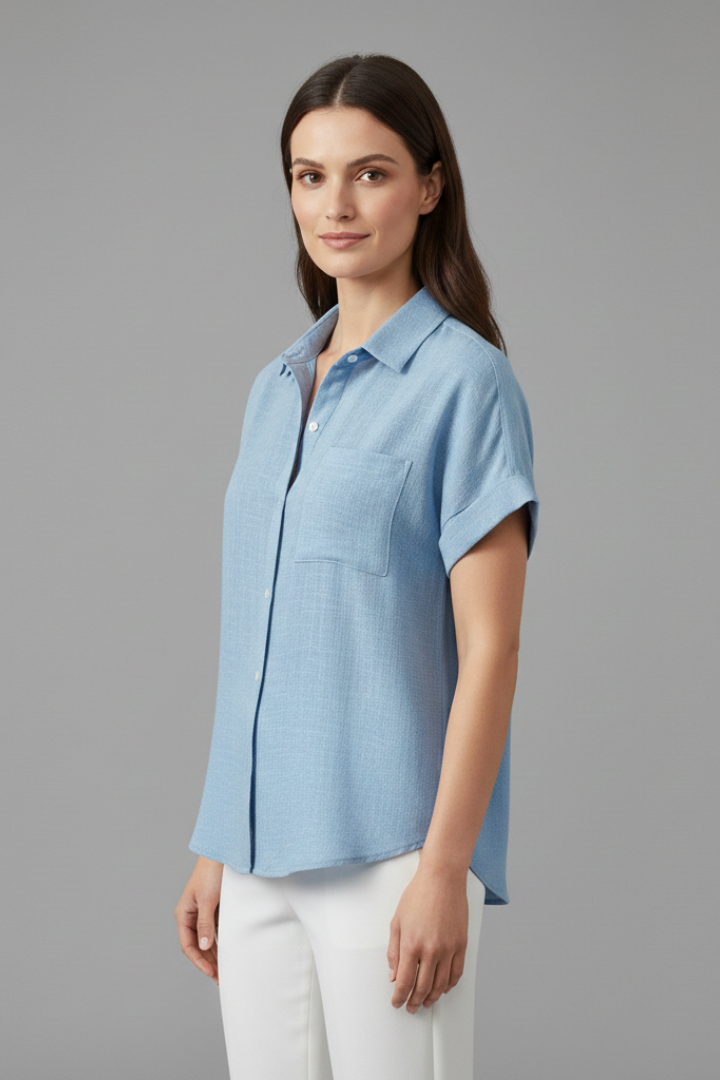 Women's Collared Short Sleeve Blouse, Casual Summer Work Top Plus Size