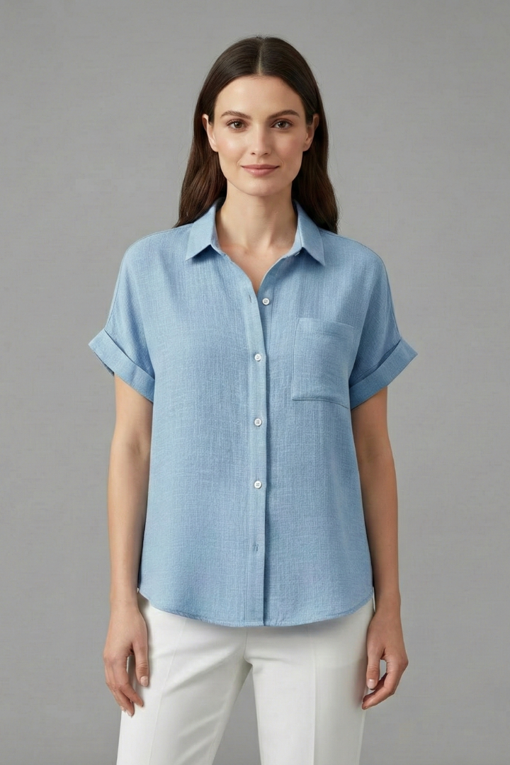 Women's Collared Short Sleeve Blouse, Casual Summer Work Top Plus Size