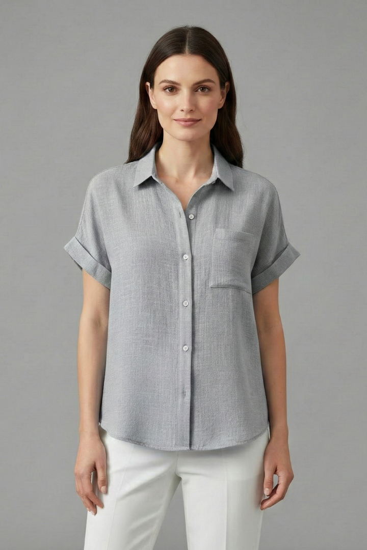 Women's Collared Short Sleeve Blouse, Casual Summer Work Top Plus Size