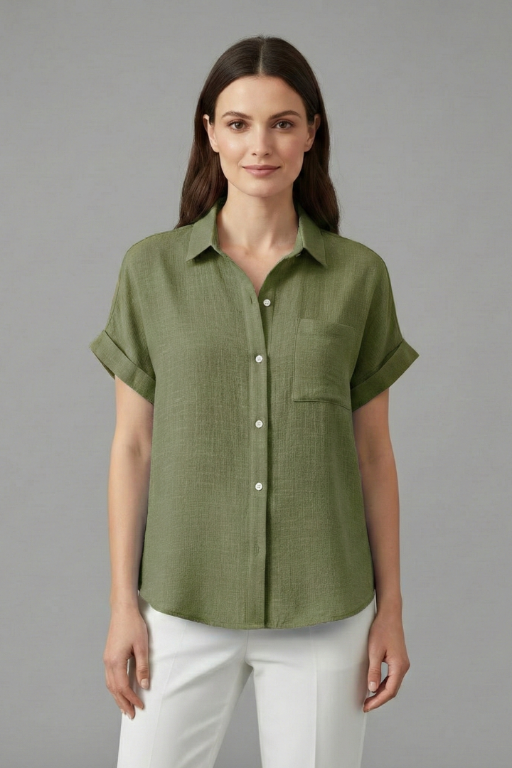 Women's Collared Short Sleeve Blouse, Casual Summer Work Top Plus Size