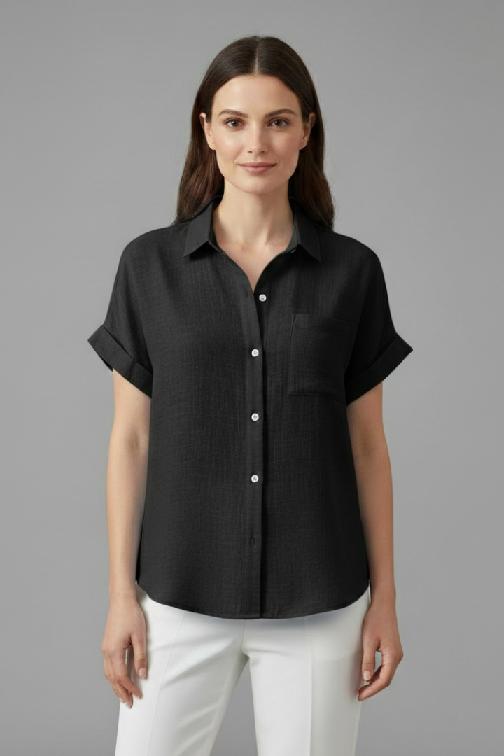 Women's Collared Short Sleeve Blouse, Casual Summer Work Top Plus Size
