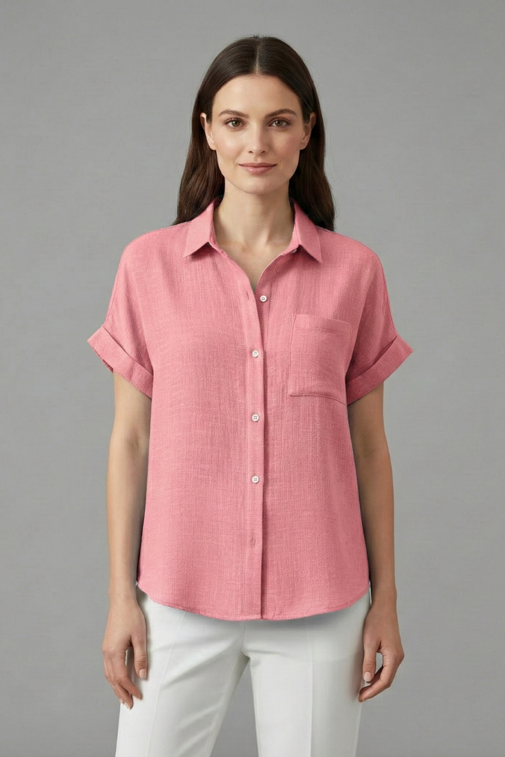 Women's Collared Short Sleeve Blouse, Casual Summer Work Top Plus Size