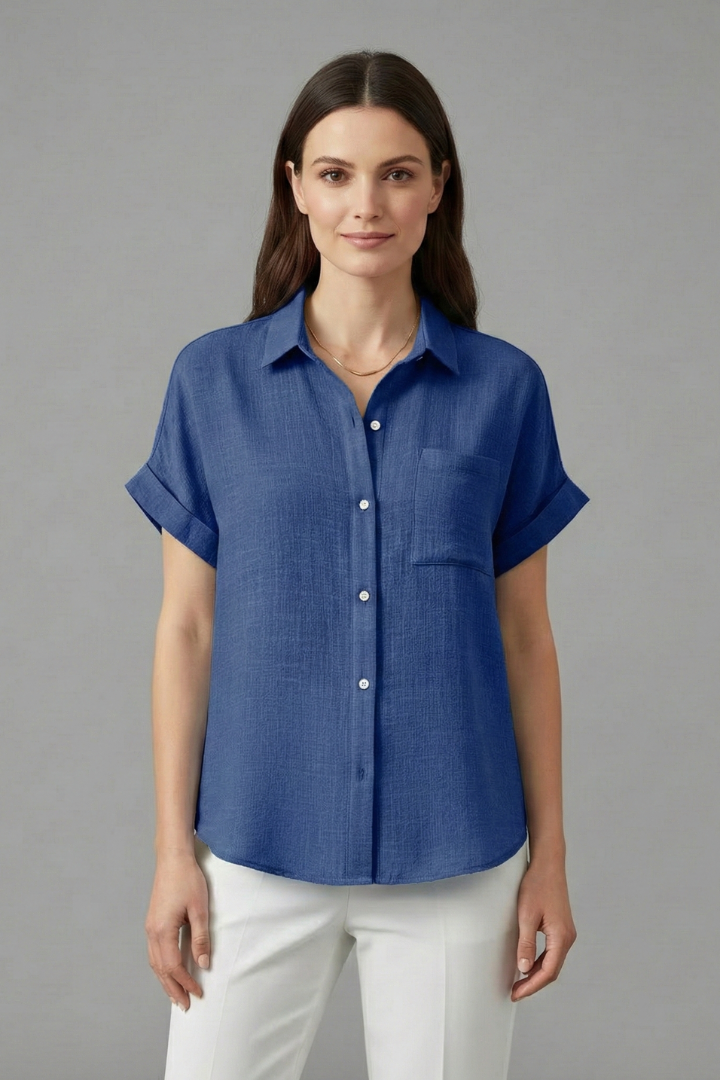 Women's Collared Short Sleeve Blouse, Casual Summer Work Top Plus Size