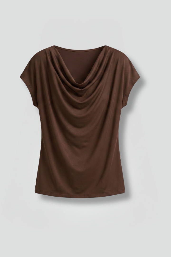 Women's Cowl Neck Top, Draped Short Sleeve Dressy Business Casual Blouse