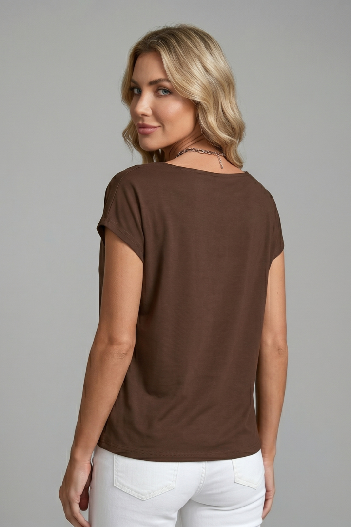 Women's Cowl Neck Top, Draped Short Sleeve Dressy Business Casual Blouse