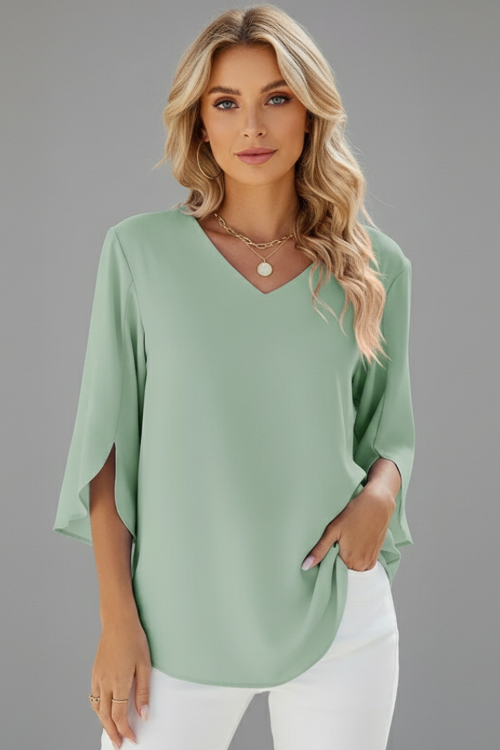 Women's Casual Blouse, V-Neck Short Sleeve Loose Fit Summer Tunic Top