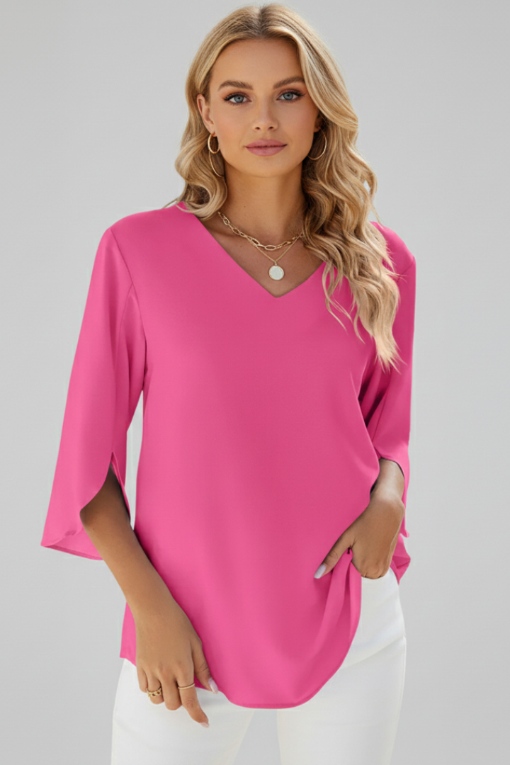Women's Casual Blouse, V-Neck Short Sleeve Loose Fit Summer Tunic Top