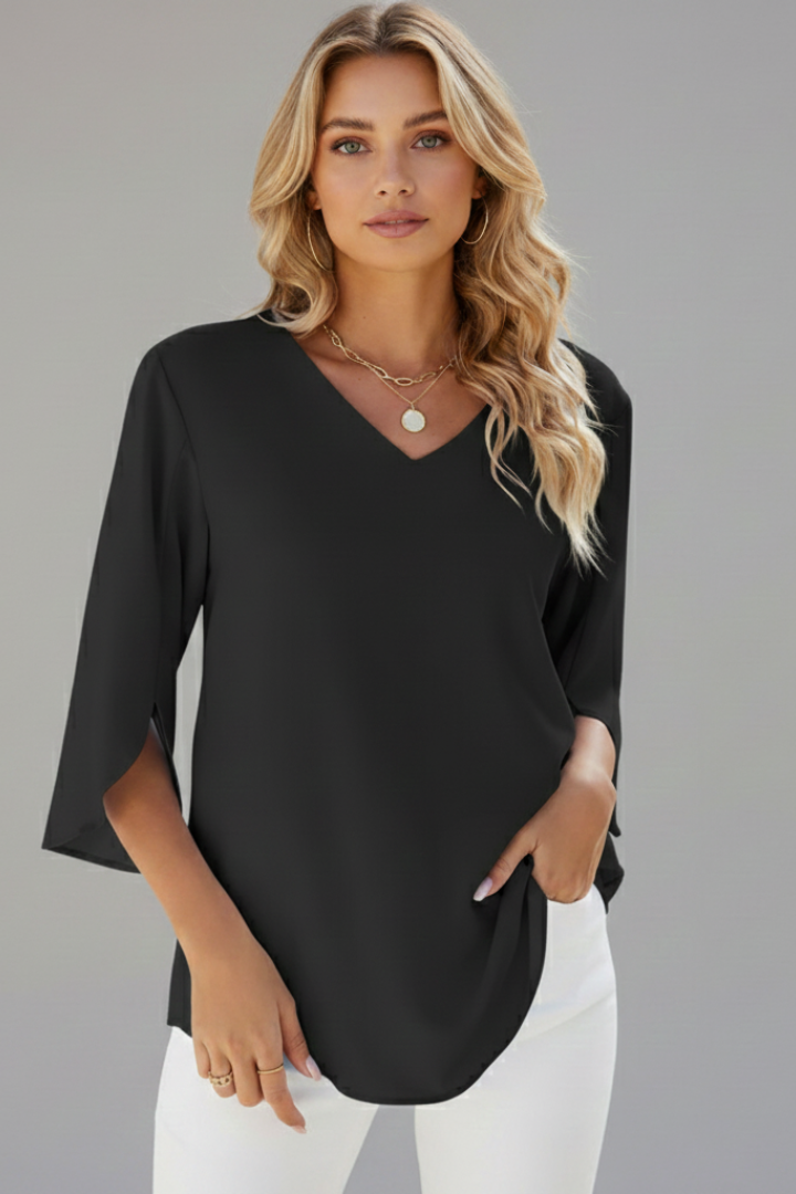 Women's Casual Blouse, V-Neck Short Sleeve Loose Fit Summer Tunic Top