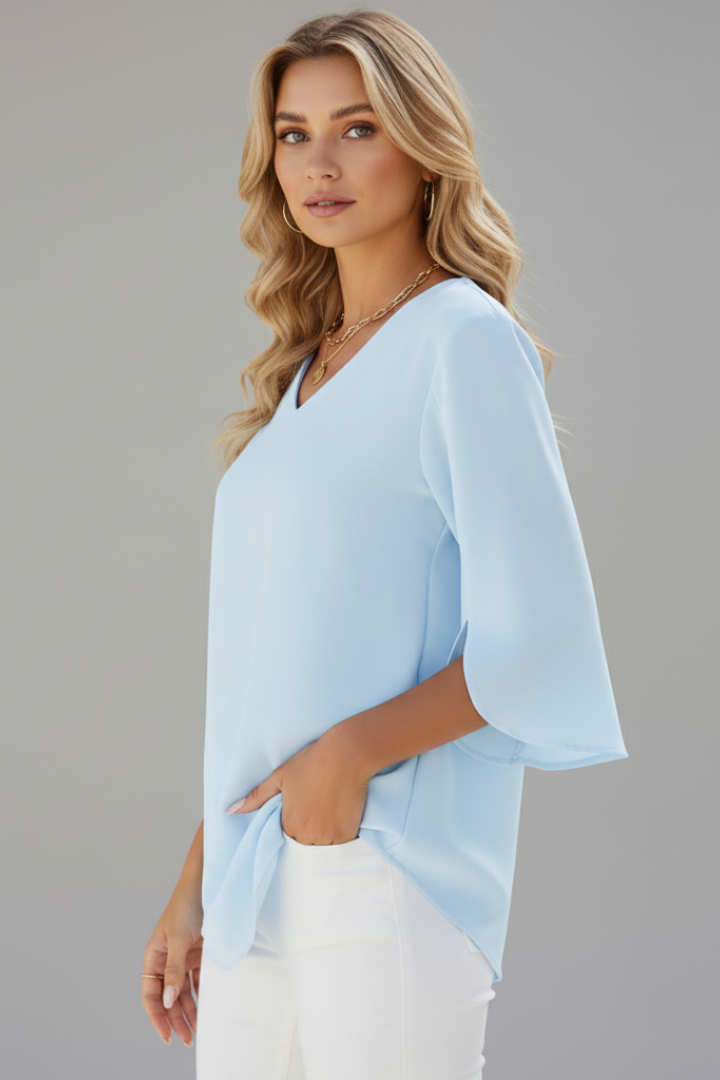 Women's Casual Blouse, V-Neck Short Sleeve Loose Fit Summer Tunic Top