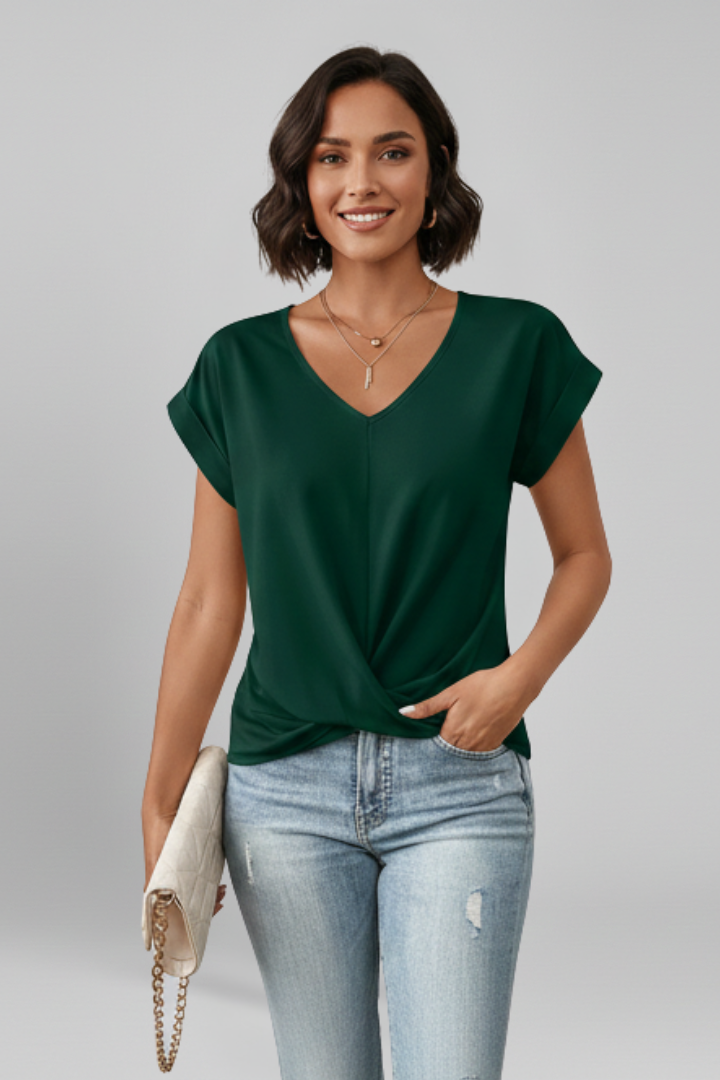 Women's V-Neck Blouse, Short Sleeve Loose Casual Summer Top