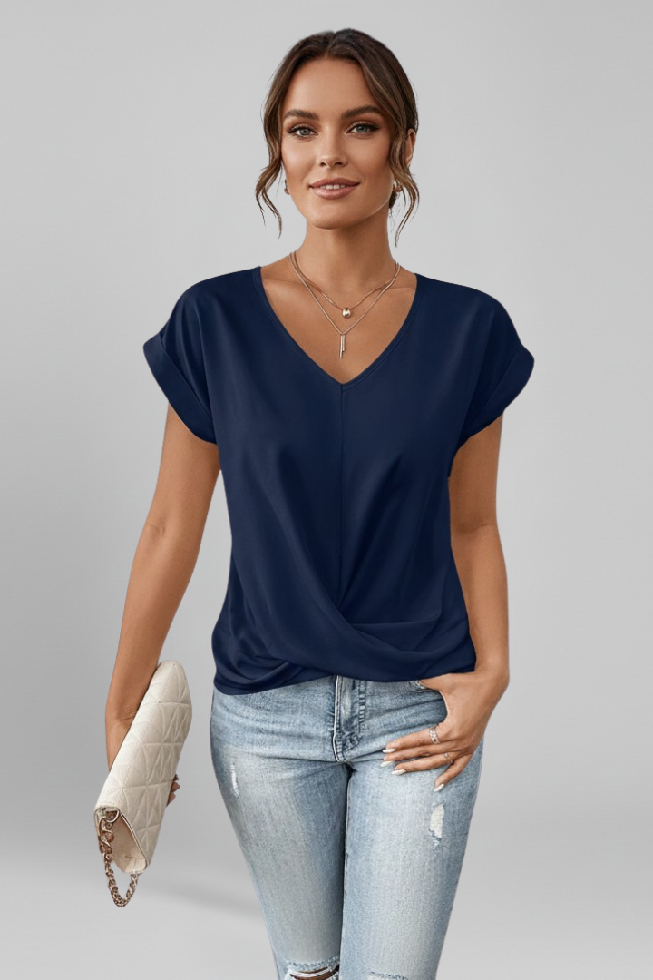 Women's V-Neck Blouse, Short Sleeve Loose Casual Summer Top