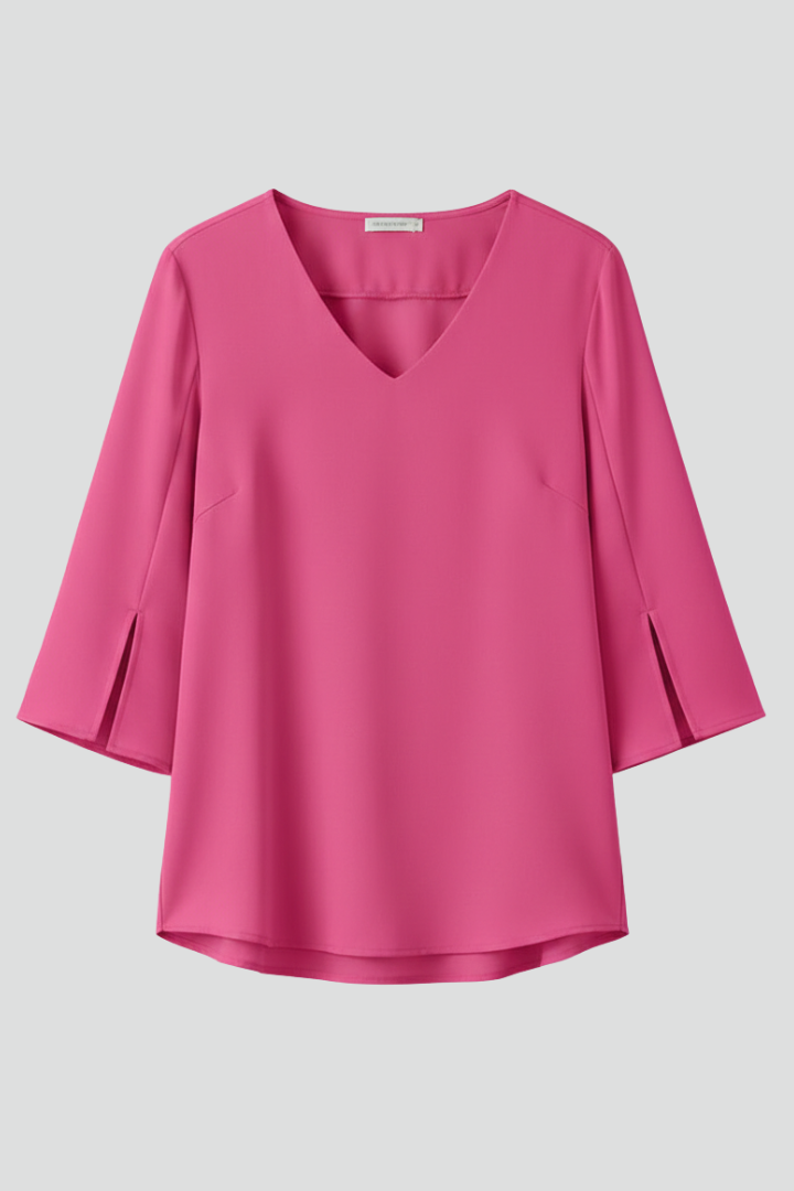 Women's Pull-On V-Neck Blouse with Open Short Sleeves