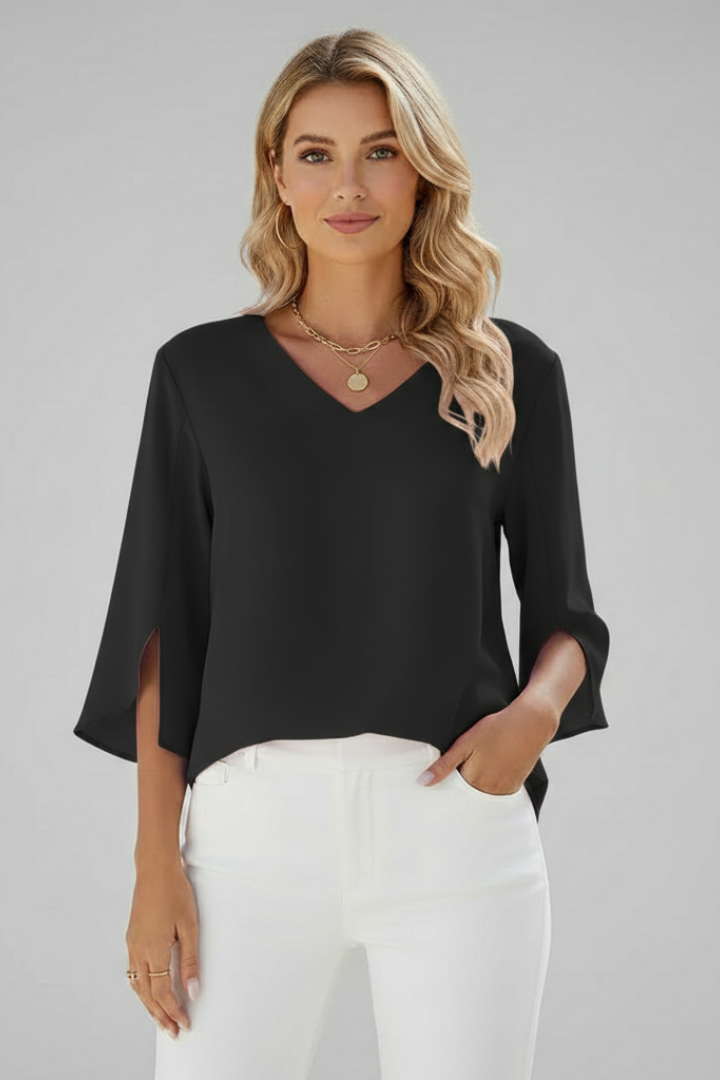 Women's Short Sleeve Blouse, V-Neck Pullover Casual Work Top with Pocket