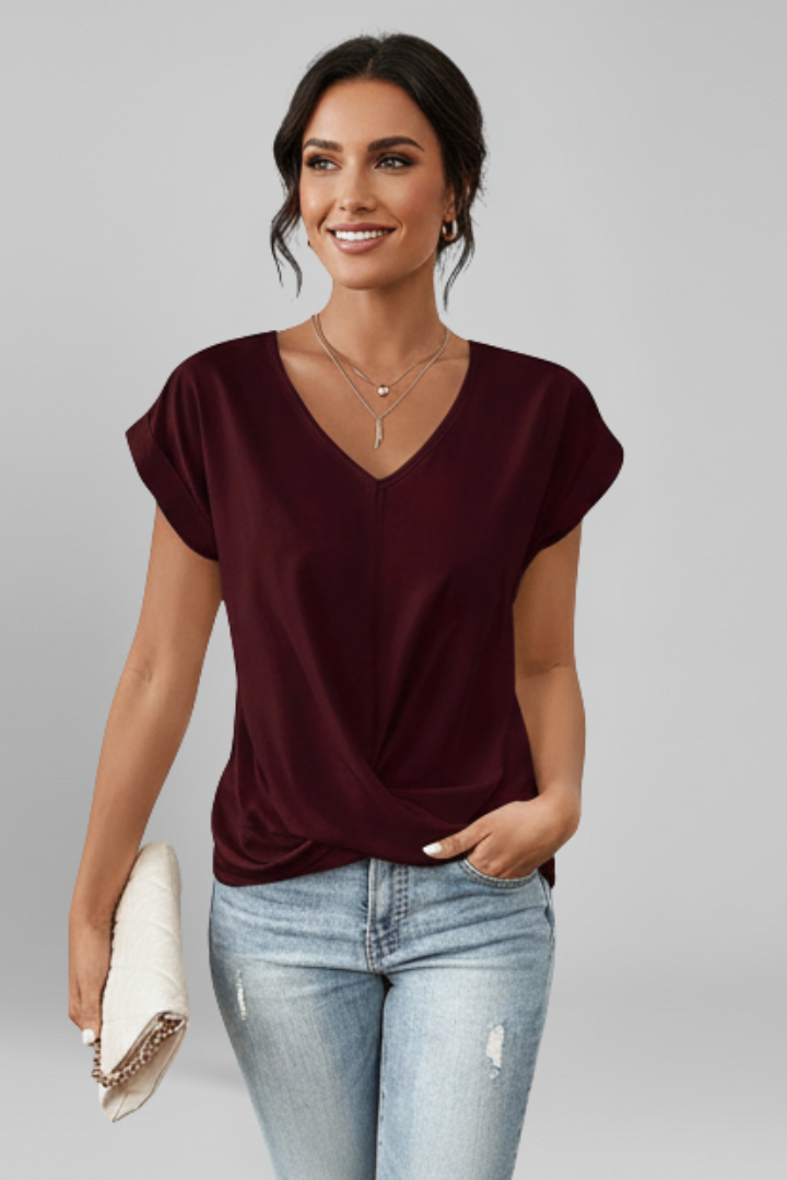 Women's V-Neck Blouse, Short Sleeve Loose Casual Summer Top