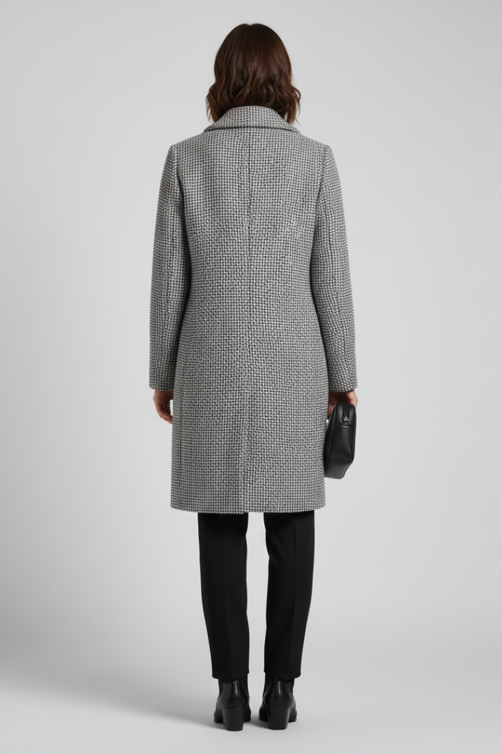 Women's Textured Woven Coat, Blazer Collar Longline Work Overcoat