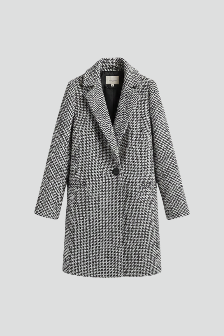 Women's Textured Woven Coat, Blazer Collar Longline Work Overcoat