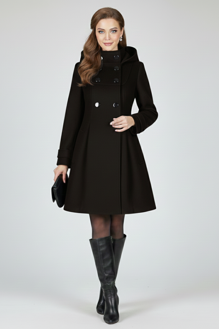 Women's Hooded Coat, Double Button Front Winter Overcoat