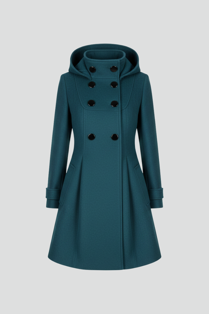 Women's Hooded Coat, Double Button Front Winter Overcoat