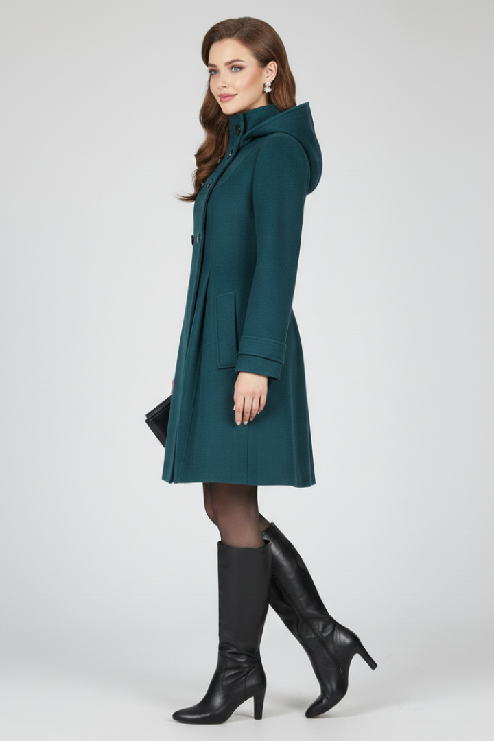 Women's Hooded Coat, Double Button Front Winter Overcoat