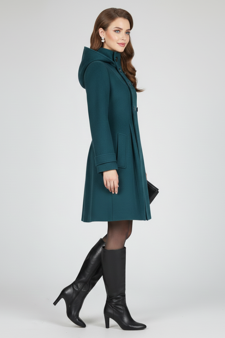 Women's Hooded Coat, Double Button Front Winter Overcoat