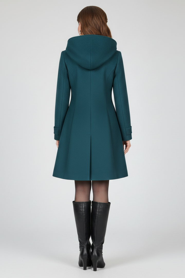Women's Hooded Coat, Double Button Front Winter Overcoat