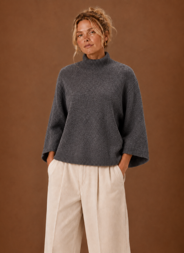 Women's Chunky Knit Sweater, Mock Neck Oversized Pullover