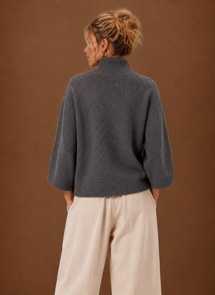 Women's Chunky Knit Mock Neck Sweater with Bell Sleeves, view 3