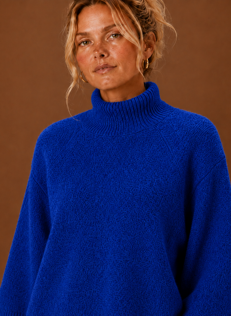 Women's Chunky Knit Mock Neck Sweater with Bell Sleeves, view 4