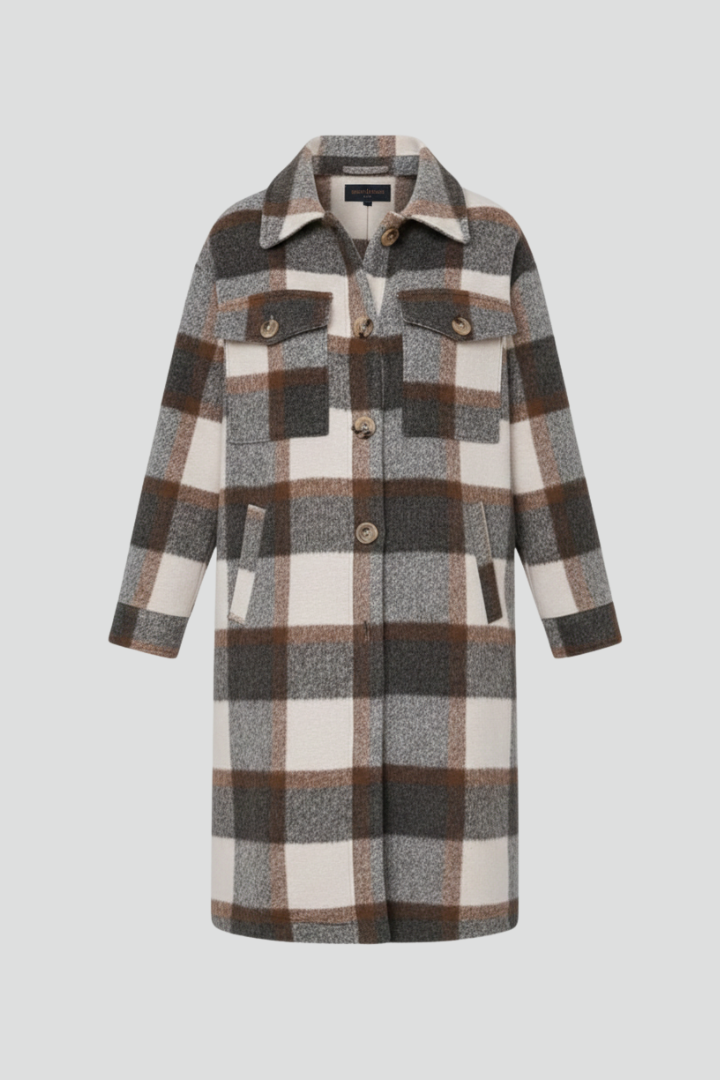 Women's Long Checked Wool Blend Button-Front Coat