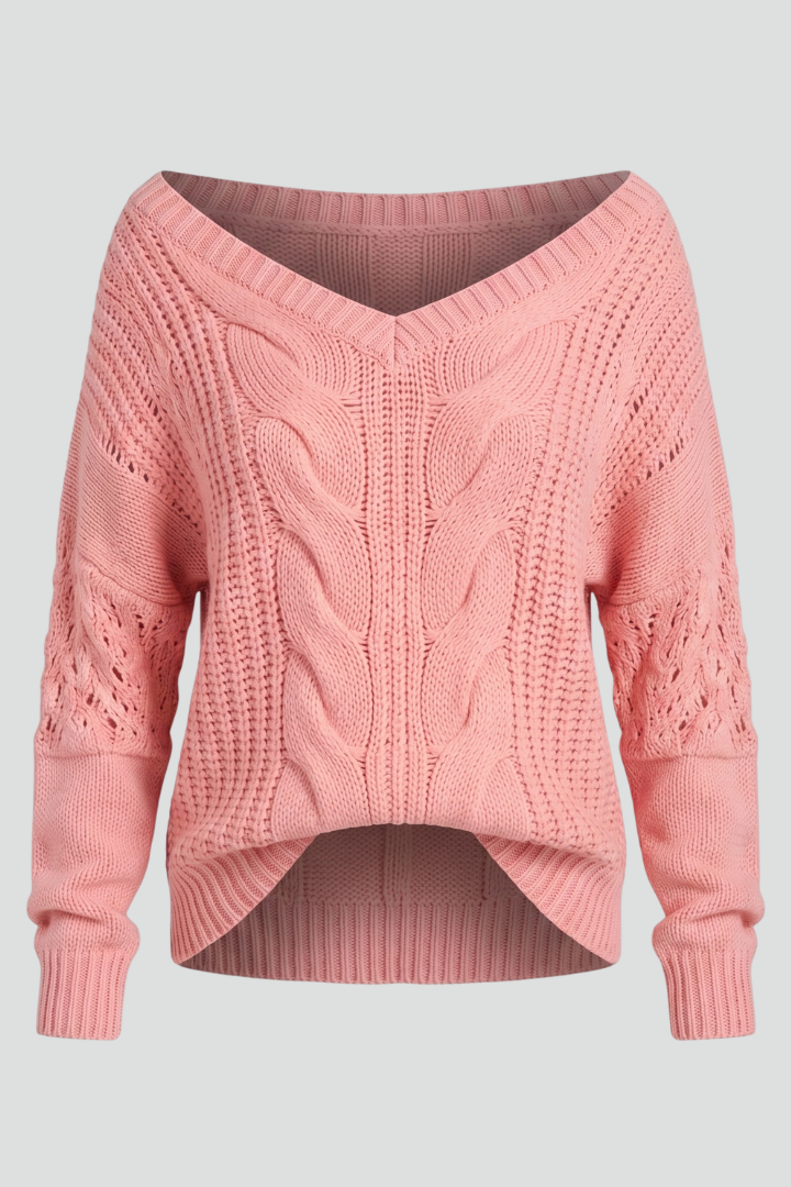 Women's Crew Neck Sweater, Textured Ribbed Knit Long Sleeve Pullover