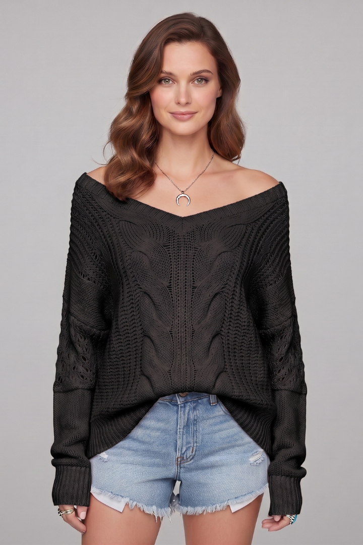 Women's Crew Neck Sweater, Textured Ribbed Knit Long Sleeve Pullover