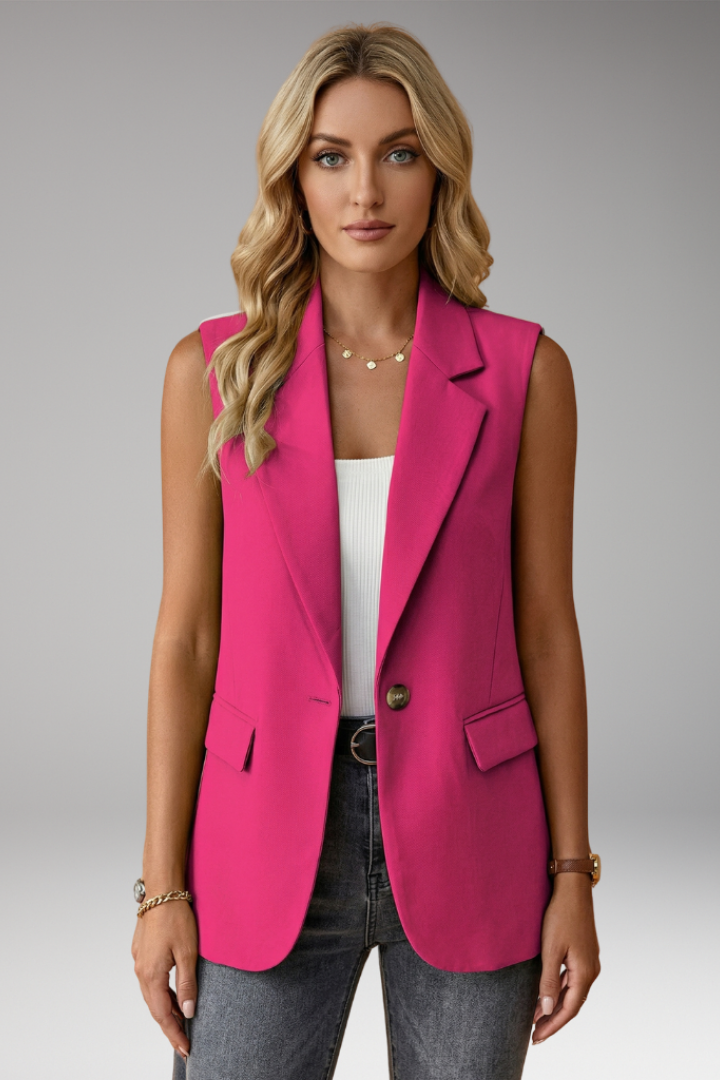 Women's Sleeveless Blazer Vest, Notch Lapel Button Suit Vest with Pockets