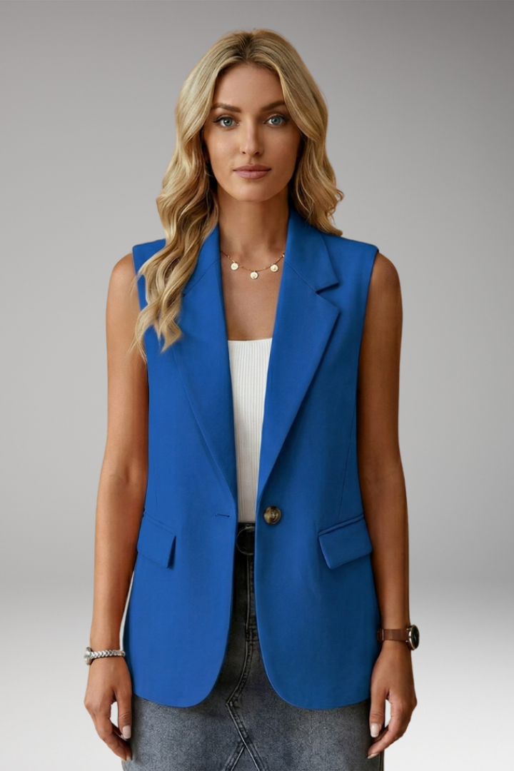 Women's Sleeveless Blazer Vest, Notch Lapel Button Suit Vest with Pockets