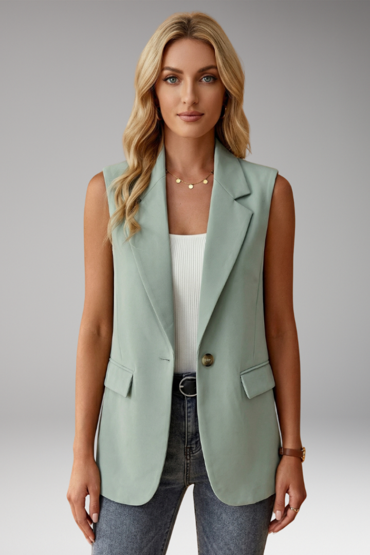 Women's Sleeveless Blazer Vest, Notch Lapel Button Suit Vest with Pockets