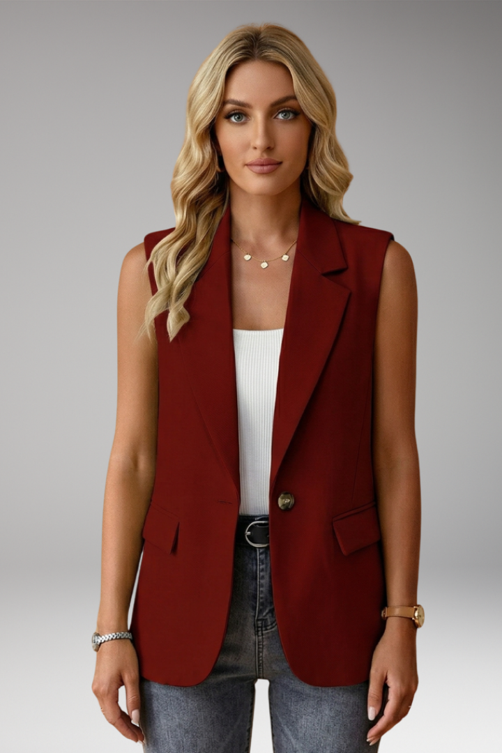 Women's Sleeveless Blazer Vest, Notch Lapel Button Suit Vest with Pockets