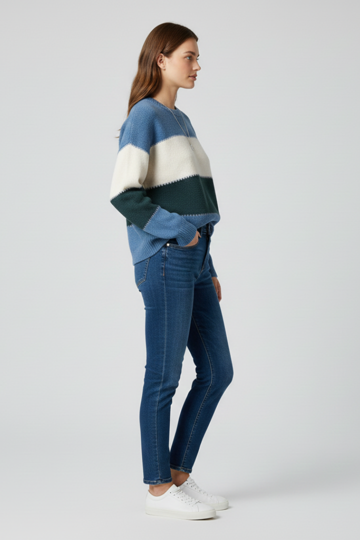 Women's Striped Sweater, Relaxed Fit Knit Long Sleeve Pullover Top