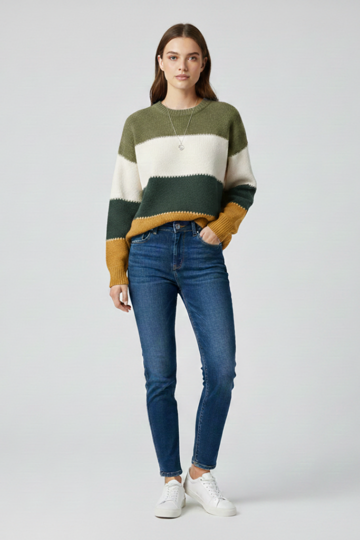 Women's Striped Sweater, Relaxed Fit Knit Long Sleeve Pullover Top