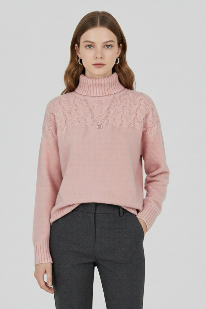 Women's Cable Knit Turtleneck Sweater, Chunky Ribbed Plus Size Pullover