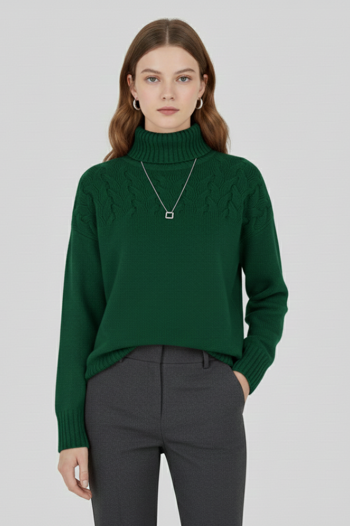 Women's Cable Knit Turtleneck Sweater, Chunky Ribbed Plus Size Pullover