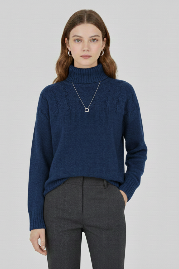 Women's Cable Knit Turtleneck Sweater, Chunky Ribbed Plus Size Pullover