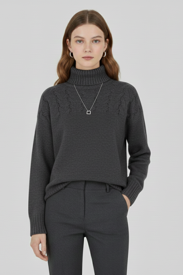 Women's Cable Knit Turtleneck Sweater, Chunky Ribbed Plus Size Pullover